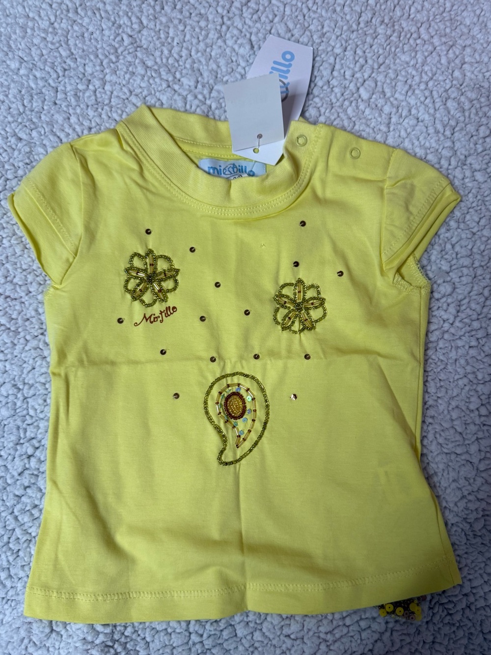 Mixit Yellow Short Sleeve Tee with Beaded Paisley & Floral Accents